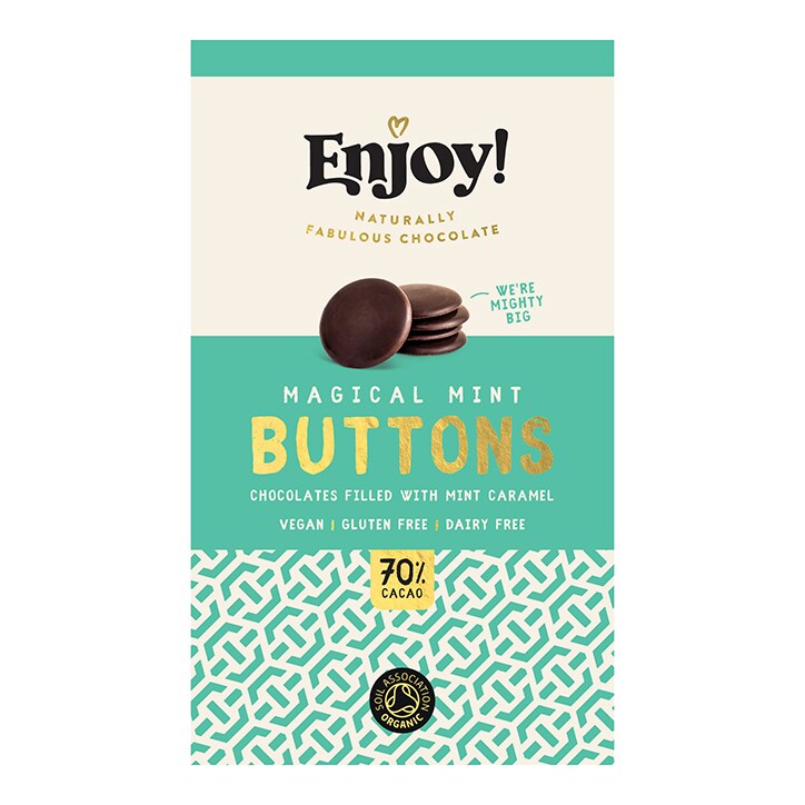 Enjoy Raw Choc Mint Caramel Filled Chocolate Buttons 96g
