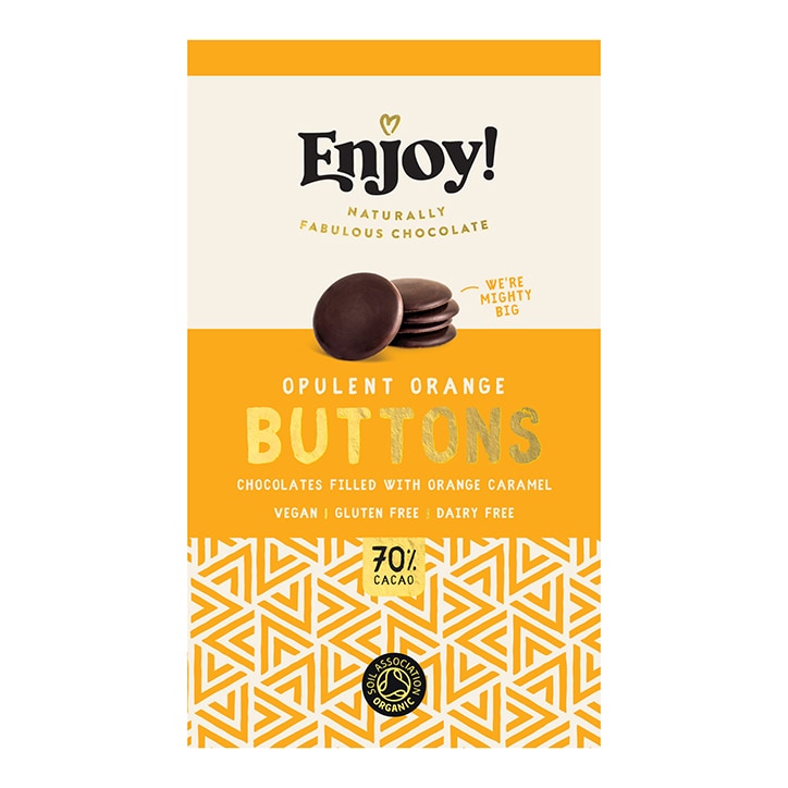 Enjoy Raw Choc Orange Caramel Filled Chocolate Buttons 96g