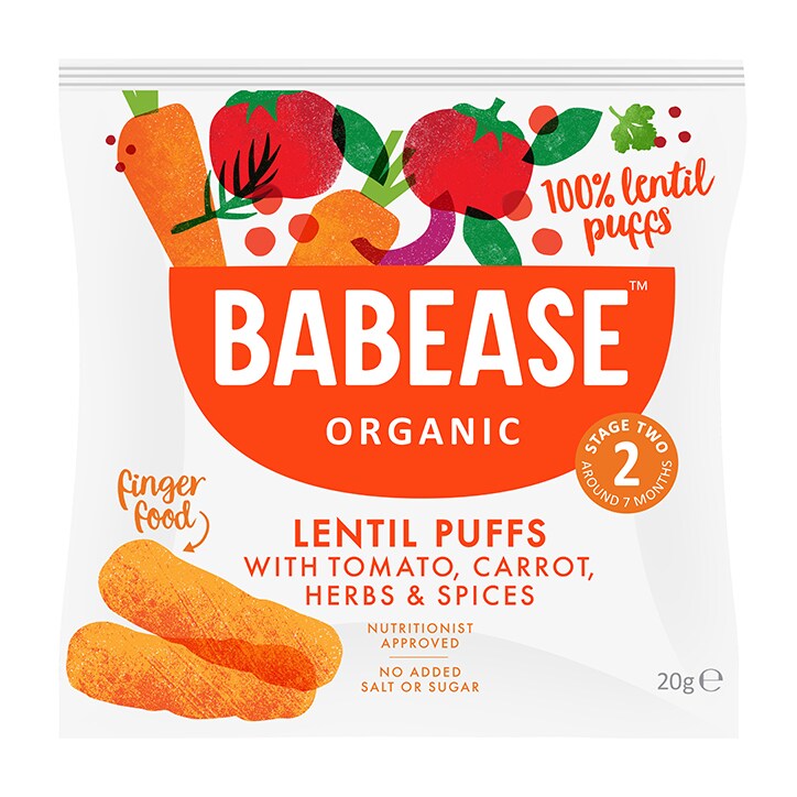 Babease Organic Lentil Puffs Tomato, Carrot & Herb 20g