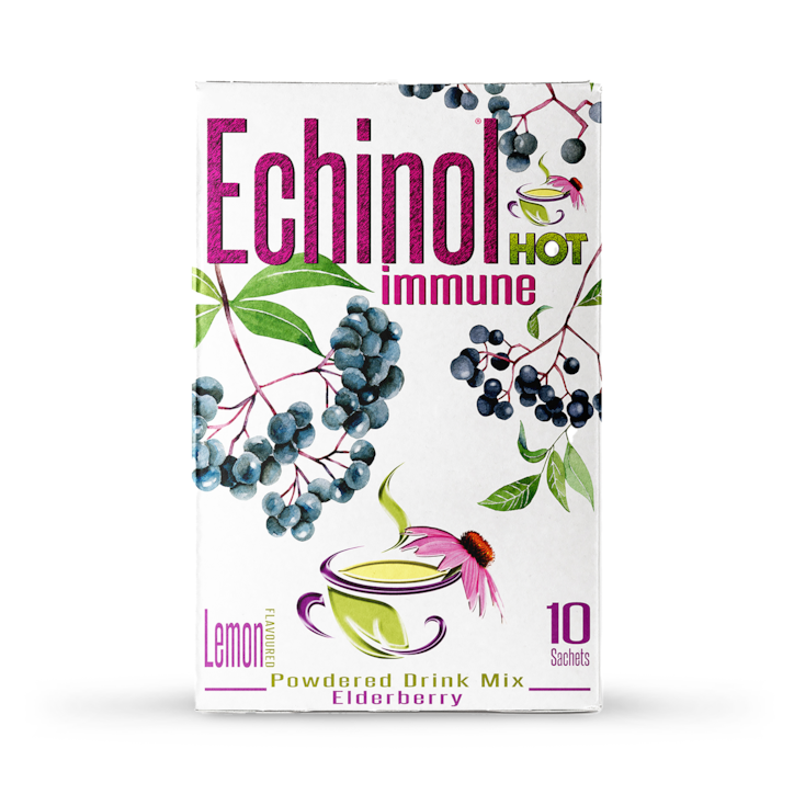 Echinol Hot Immune Powdered Drink Mix Elderberry Lemon Flavoured 10 Sachets image 1