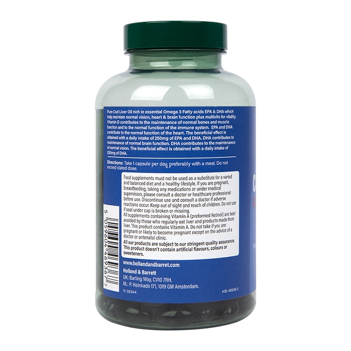 Holland & Barrett Pure Cod Liver Oil & Multivitamins 500mg 180 Capsules image 3
