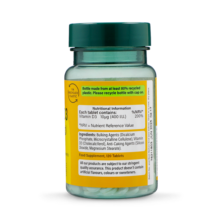 Holland & Barrett Vitamin D3 400 I.U. 10μg 120 Tablets image 3