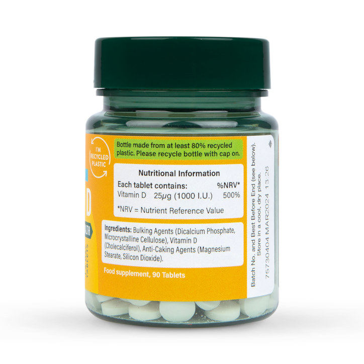 Holland & Barrett Vitamin D 1000 I.U. 25ug 90 Tablets image 3