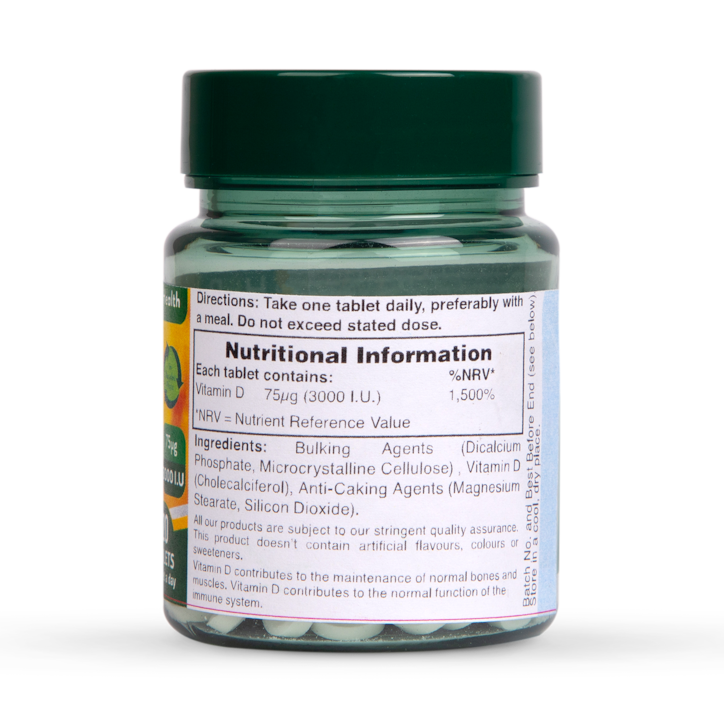 Holland & Barrett Vitamin D 3000 I.U. 75ug 120 Tablets image 3
