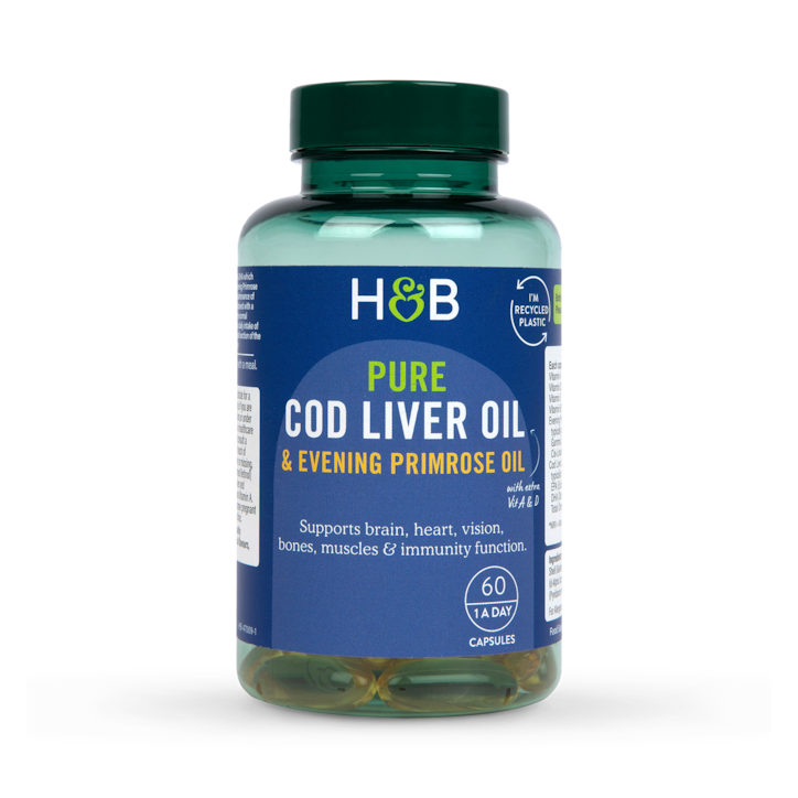 Holland & Barrett Pure Cod Liver Oil with Evening Primrose Oil 500mg 60 Capsules image 1