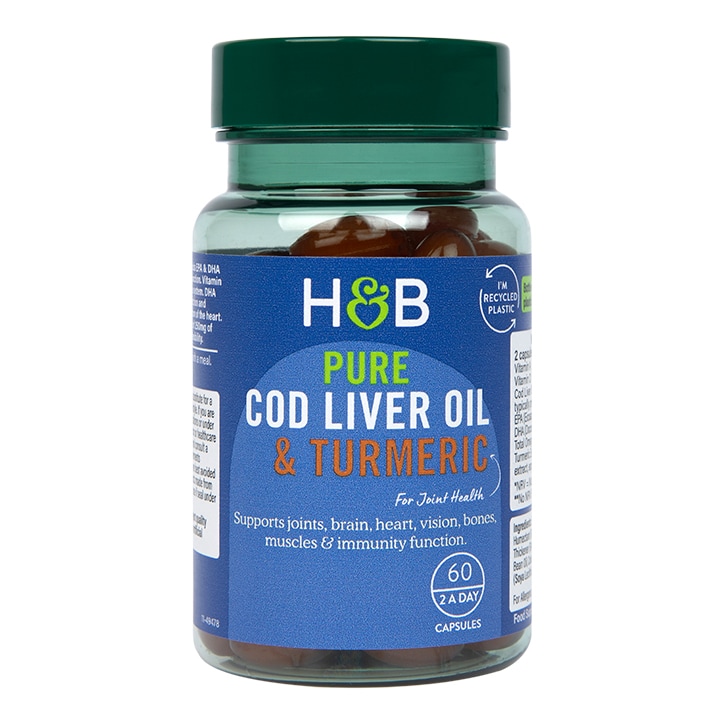 Holland & Barrett Pure Cod Liver Oil & Turmeric 60 Capsules-1