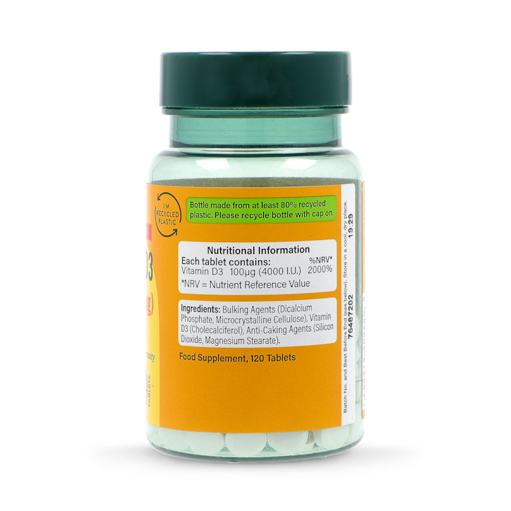 Holland & Barrett Vitamin D3 4000 I.U. 100ug 120 Tablets image 2