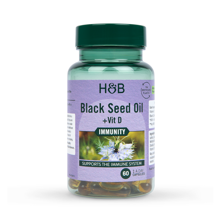Holland & Barrett Black Seed Oil +Vit D 60 Capsules image 1