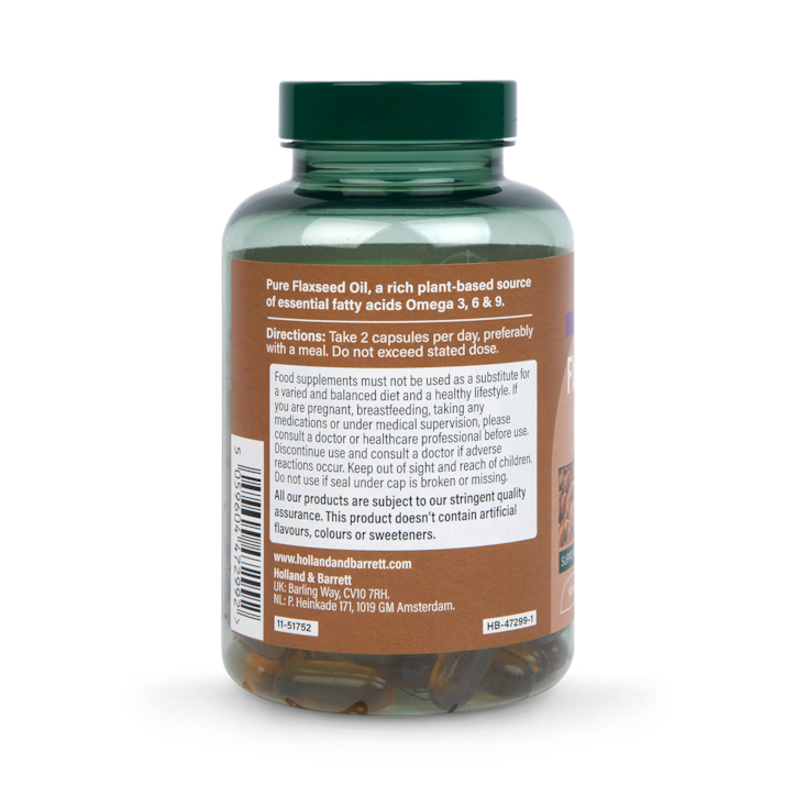 Holland & Barrett Vegan High Strength Flaxseed Triple Omega 3-6-9 Oil 120 Capsules image 2