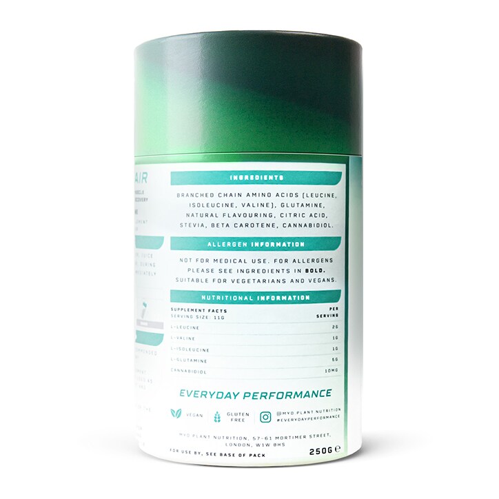MYO Plant Nutrition Repair BCAA, CBD & Glutamine Pineapple & Peach 250g image 2