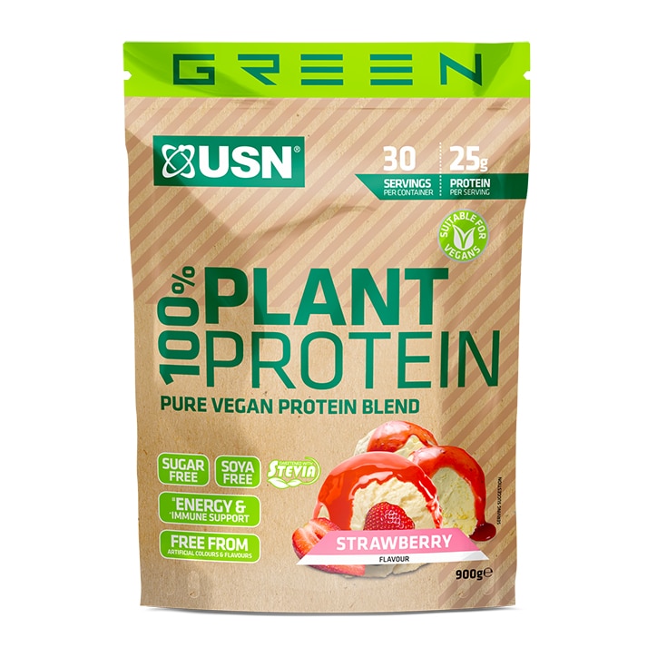 USN 100% Plant Protein Strawberry 900g image 1