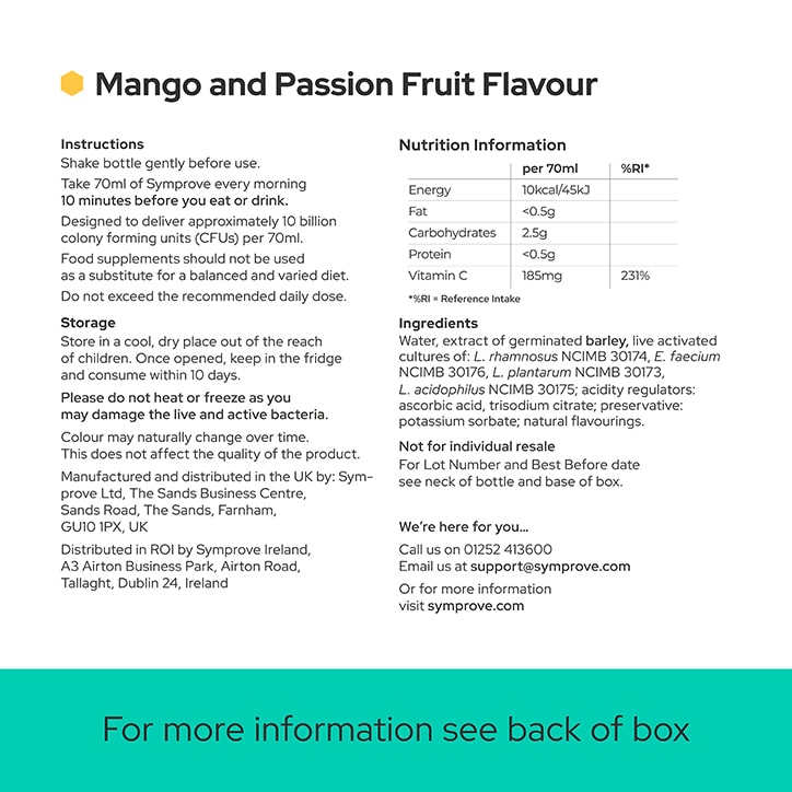 Symprove Daily Essential Live & Active Bacteria Mango & Passion Fruit Flavour Drink 4 x 500ml image 3