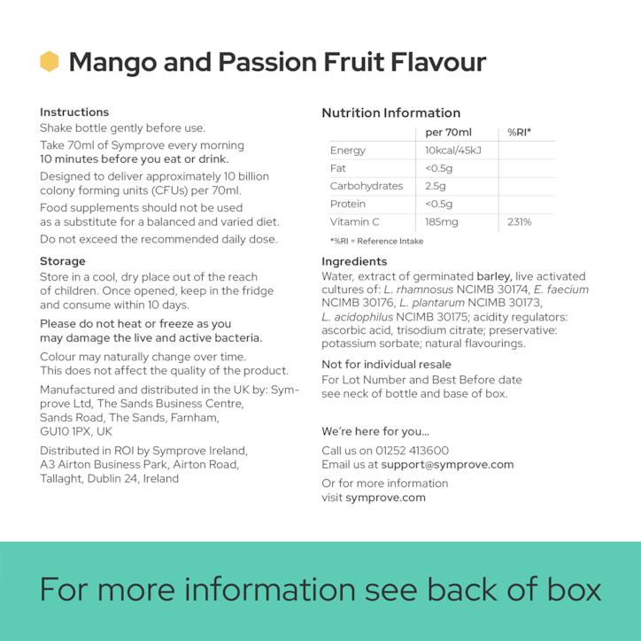 Symprove Daily Essential Live & Active Bacteria Mango & Passion Fruit Flavour Drink 4 x 500ml image 6