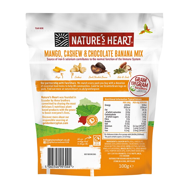 Nature's Heart Mango, Cashew & Chocolate Banana Immune System Mix 100g image 2