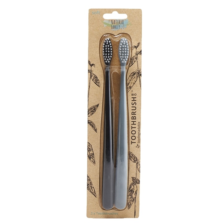 The Natural Family Co. Bio Toothbrush Twin Pack - Pirate Black & Monsoon Mist-1
