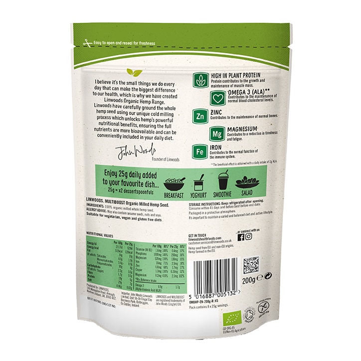 Linwoods Multiboost Organic Milled Hemp Seed 200g image 2