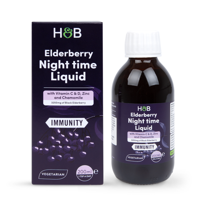 Holland & Barrett Elderberry Night time with Vitamin C&D, Zinc & Chamomile 200ml Liquid image 1