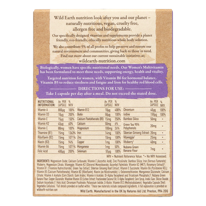 Wild Earth Multivitamin & Minerals For Women 30 Capsules image 2