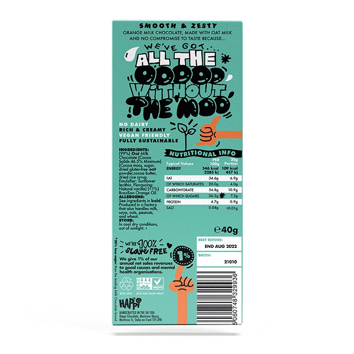 Happi Orange Oat M!lk Chocolate Bar 40g image 2