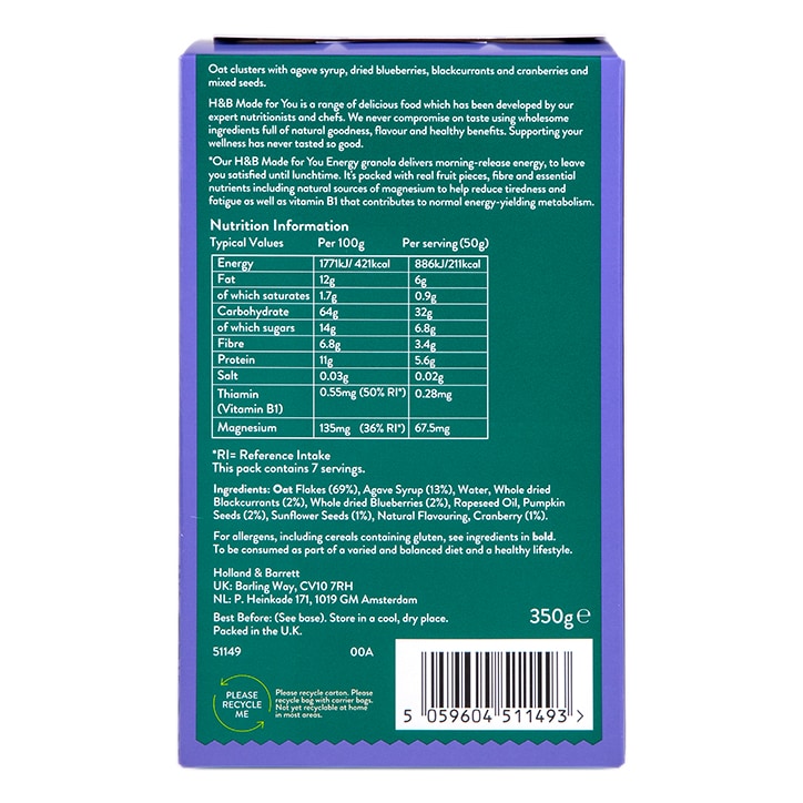 Holland & Barrett Made for You Berry Boost Energy Granola 350g image 2