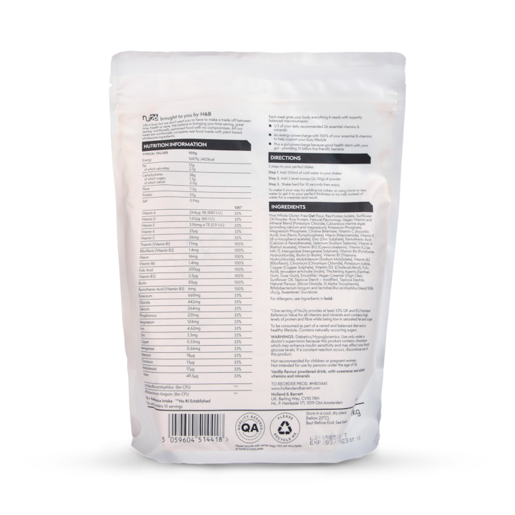 NU26 Nutritionally Complete Real Food Vanilla Shake 1kg image 2