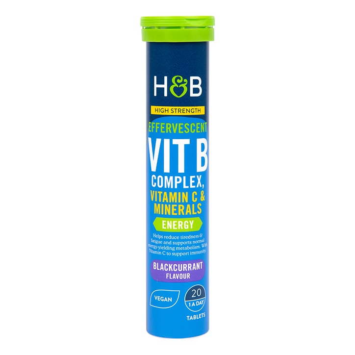 Holland & Barrett High Strength Vit B Complex Effervescent Blackcurrant Flavour 20 Tablets image 1