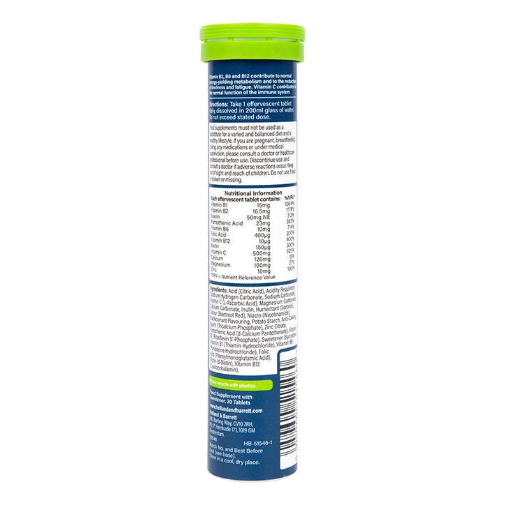 Holland & Barrett High Strength Vit B Complex Effervescent Blackcurrant Flavour 20 Tablets image 2