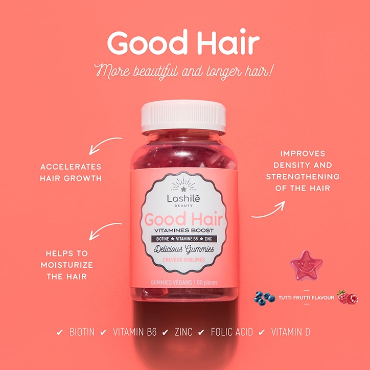 Lashilé Beauty Good Hair Vitamins Boost Sublime Hair Tutti Frutti Flavour 60 Vegan Gummies-4