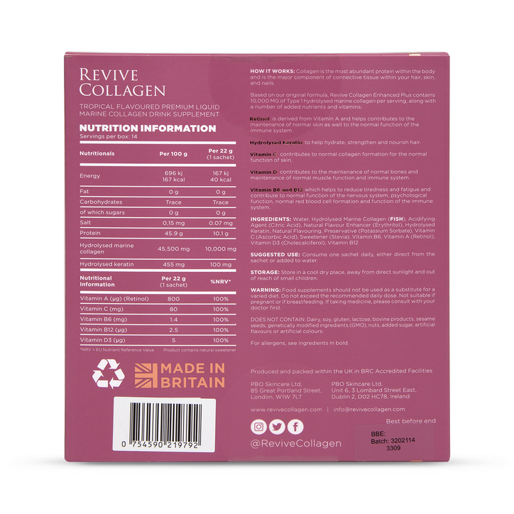 Revive Collagen Enhanced Plus Premium Liquid Marine Collagen Drink 10,000mgs 14 Sachets image 2