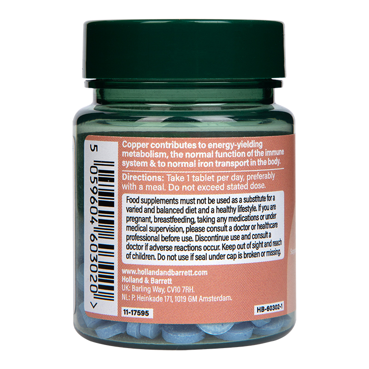 Holland & Barrett Chelated Copper 2mg 90 Tablets image 2