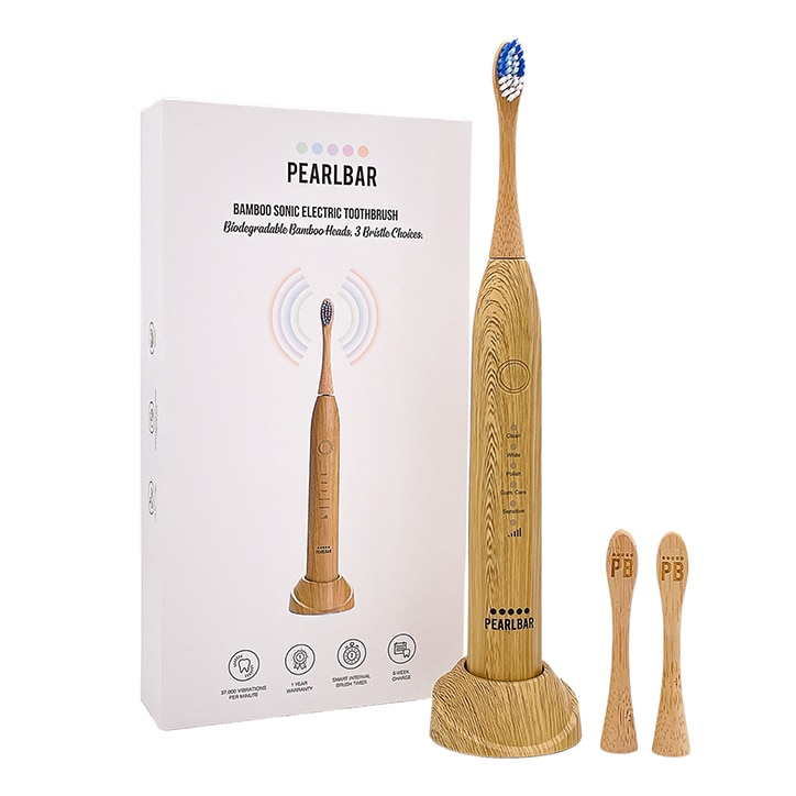 Pearl Bar Sonic Electric Toothbrush with 3 Bamboo Brush Heads