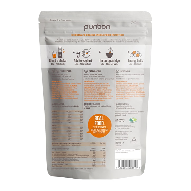 Purition WholeFood Nutrition Chocolate Orange 250g image 2