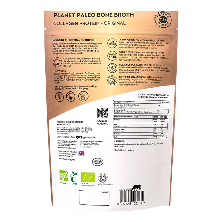Planet Paleo Organic Bone Broth Collagen Protein Pure 225g image 2