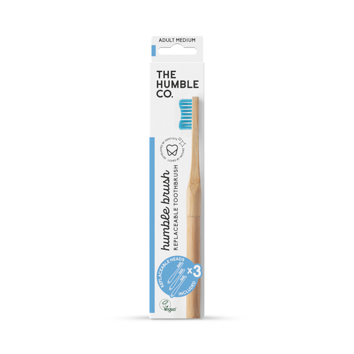 Humble Bamboo Adult Toothbrush with Replaceable Heads - Pack of 3 (Blue or Pink) image 1