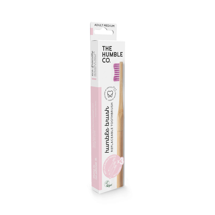 Humble Bamboo Adult Toothbrush with Replaceable Heads - Pack of 3 (Blue or Pink) image 2
