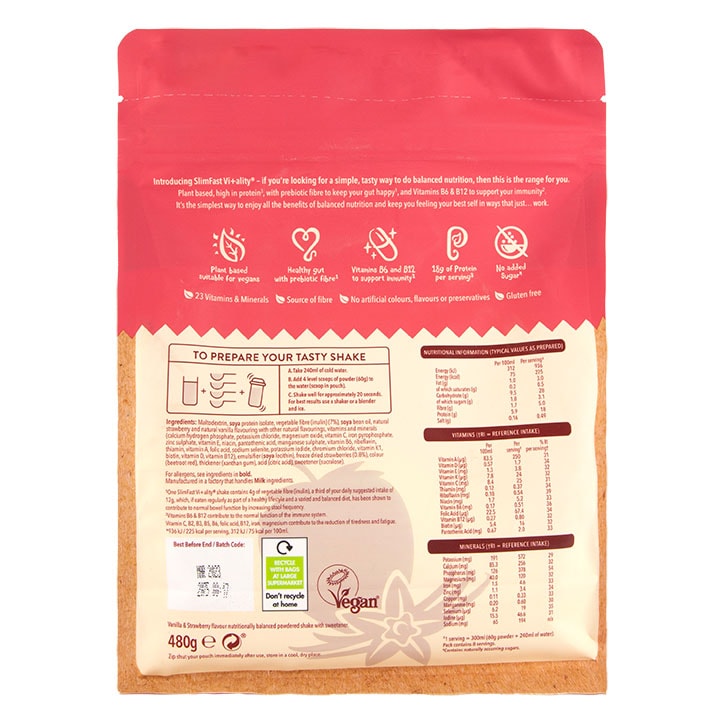 SlimFast Vitality Balanced Nutrition Shake Vanilla & Strawberry 480g image 2