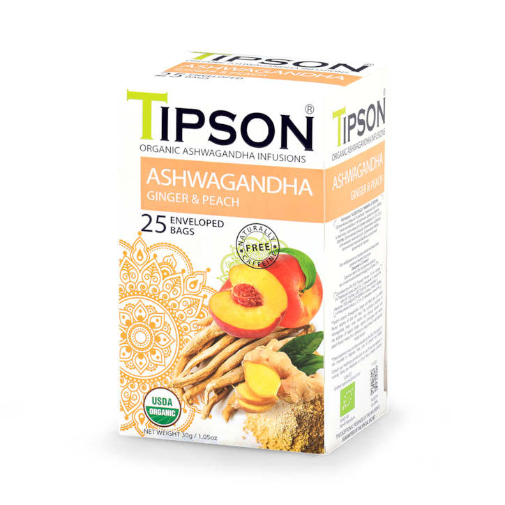 Tipson Organic Ashwagandha Ginger & Peach (25 Enveloped Tea Bags) image 1