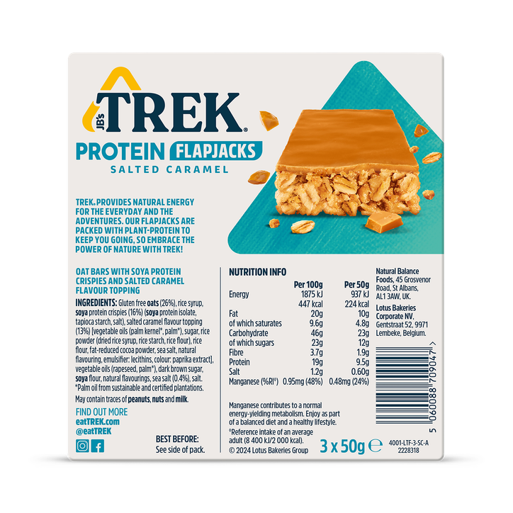 TREK Protein Flapjacks Salted Caramel 3 x 50g image 2