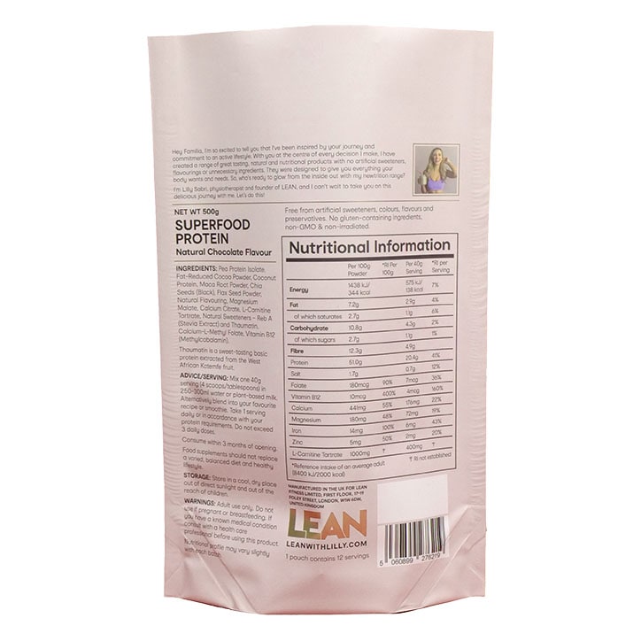 LEAN Superfood Protein Powder Chocolate 500g image 2