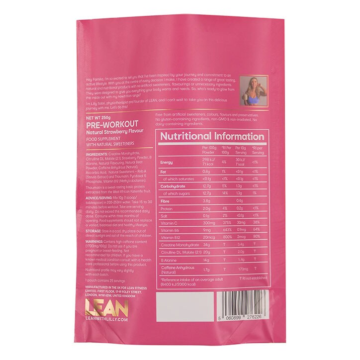 LEAN Pre-Workout Natural Strawberry 250g image 2