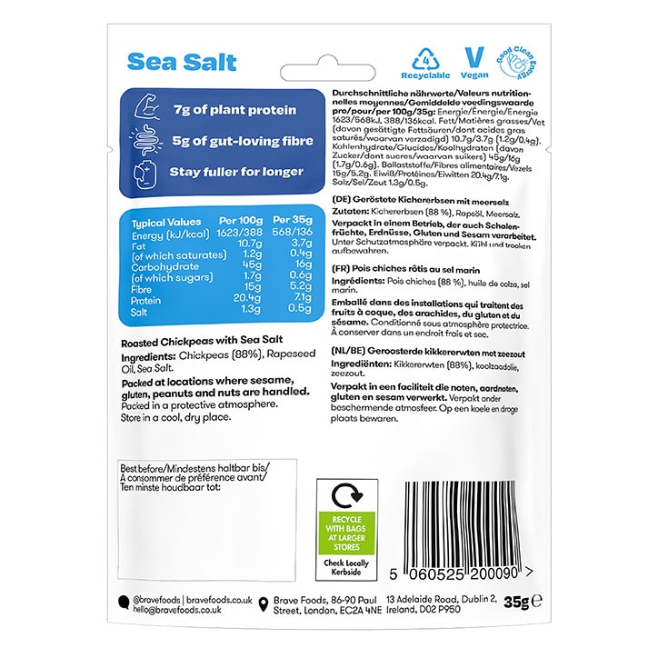 BRAVE Crunchy Chickpeas Sea Salt 35g