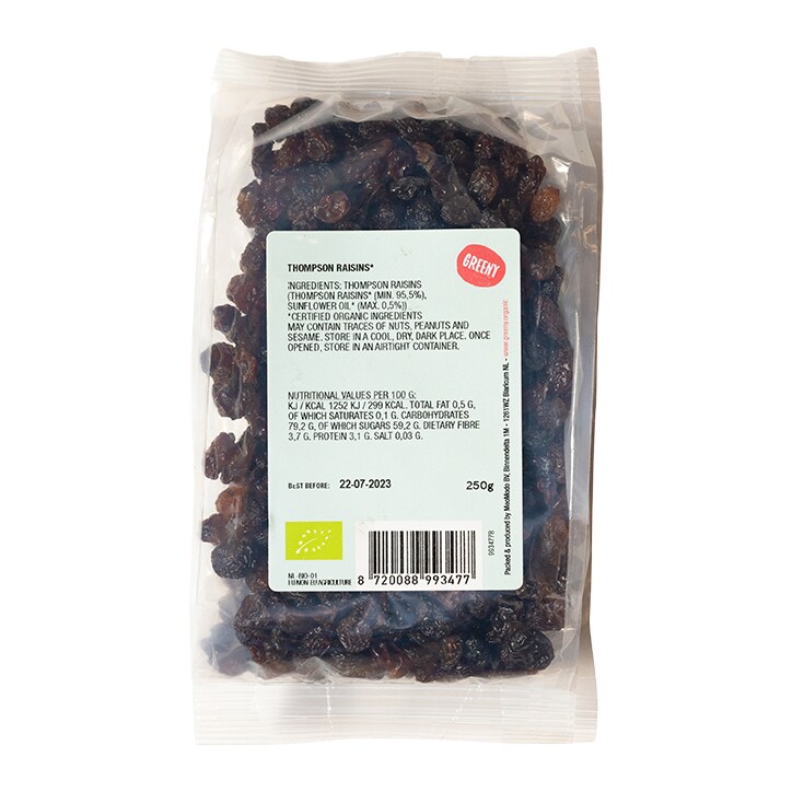 Greeny Organic Thompson Raisins 250g image 2