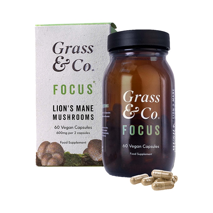 Grass & Co. FOCUS Lion's Mane Mushrooms with Ginseng + Omega-3 60 Vegan Capsules-1