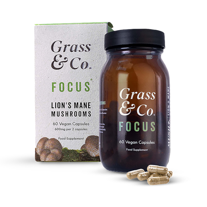 Grass & Co. FOCUS Lion's Mane Mushrooms with Ginseng + Omega-3 60 Vegan Capsules image 1