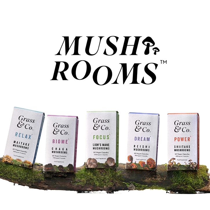 Grass & Co. POWER Shiitake Mushrooms with Holy Basil + Iron 60 Vegan Capsules