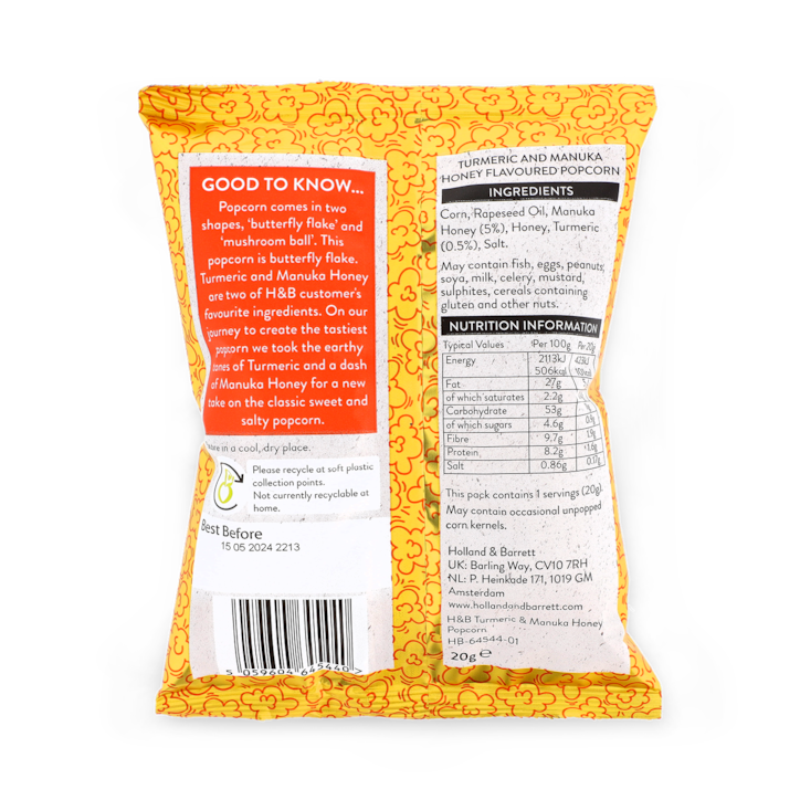 Holland & Barrett Turmeric & Manuka Honey Popcorn 20g image 2