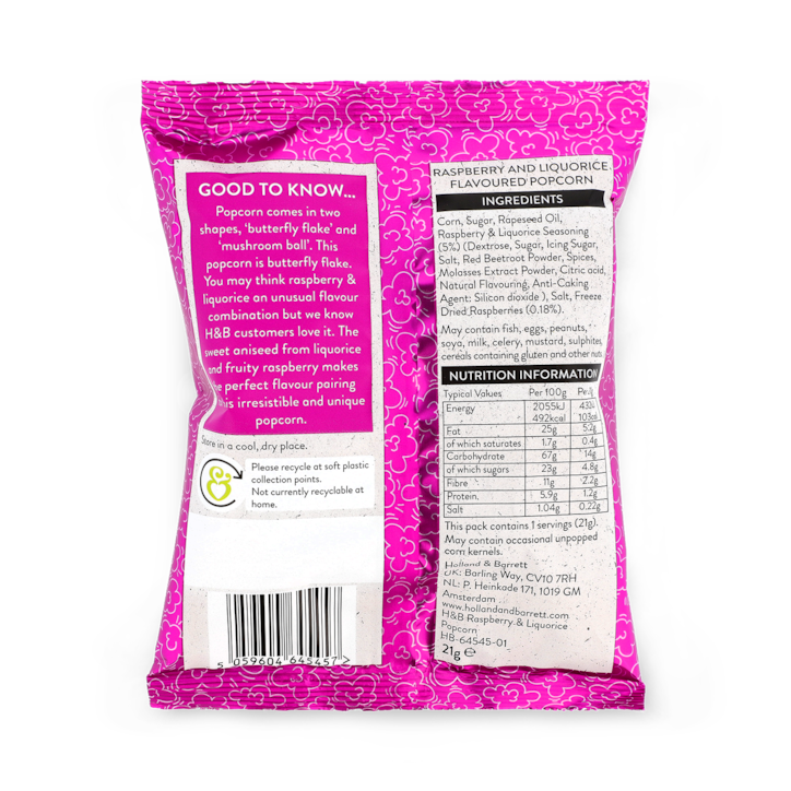 Holland & Barrett Popcorn Raspberry & Liquorice 21g image 3