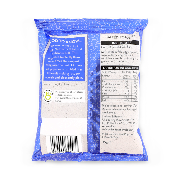 Holland & Barrett Popcorn Barely Salted 15g image 2