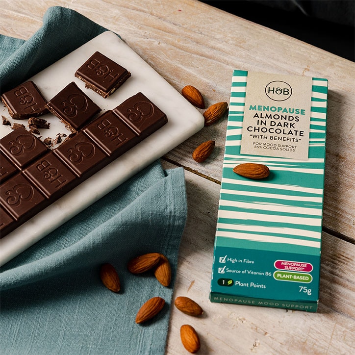 Holland & Barrett Menopause Crushed Almonds in Dark Chocolate with Benefits 75g-1