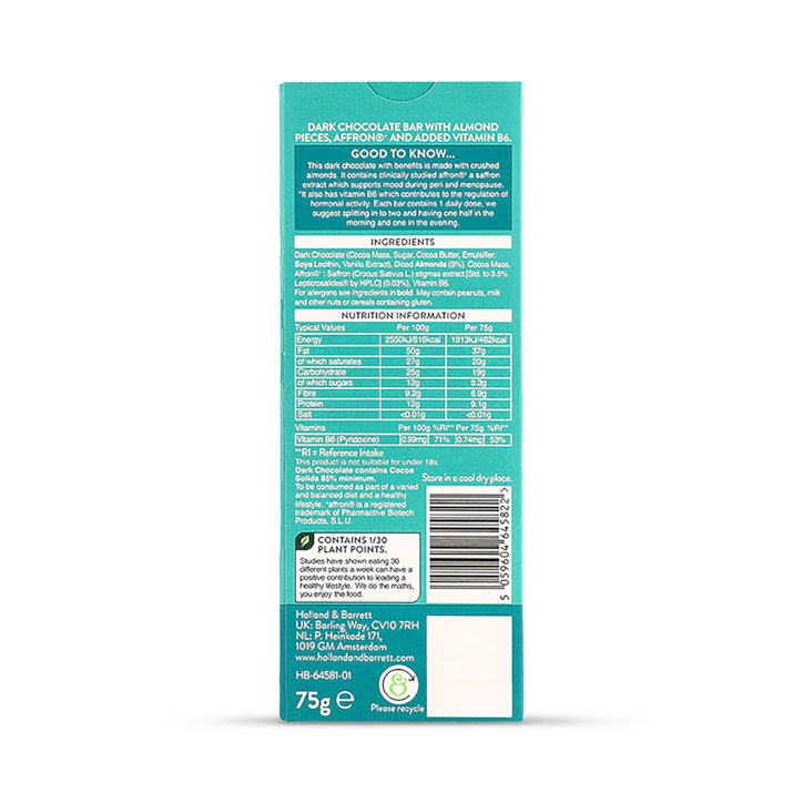 Holland & Barrett Menopause Crushed Almonds in Dark Chocolate (with Benefits) 75g image 2